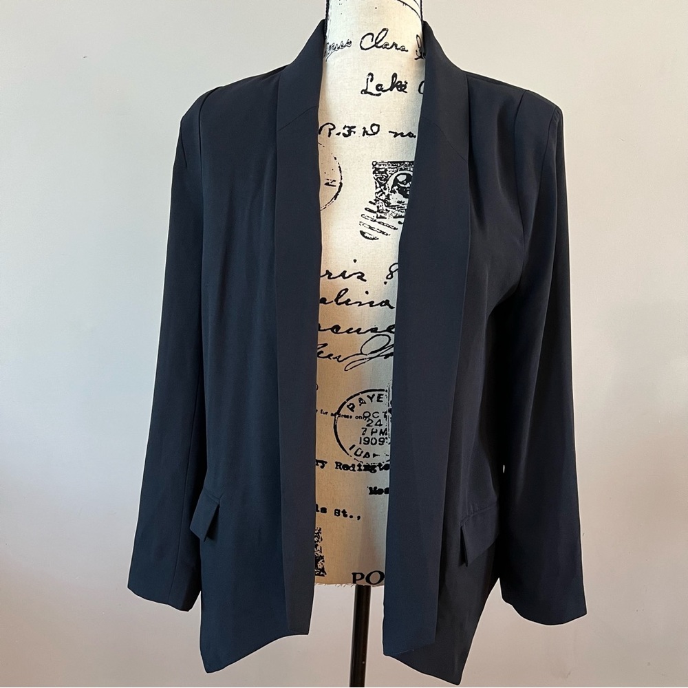 Quince classic open blazer jacket lined black ladies size small